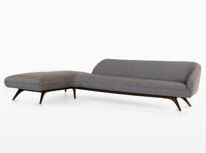 L-Shaped Swan Back Sofa with Wood Base